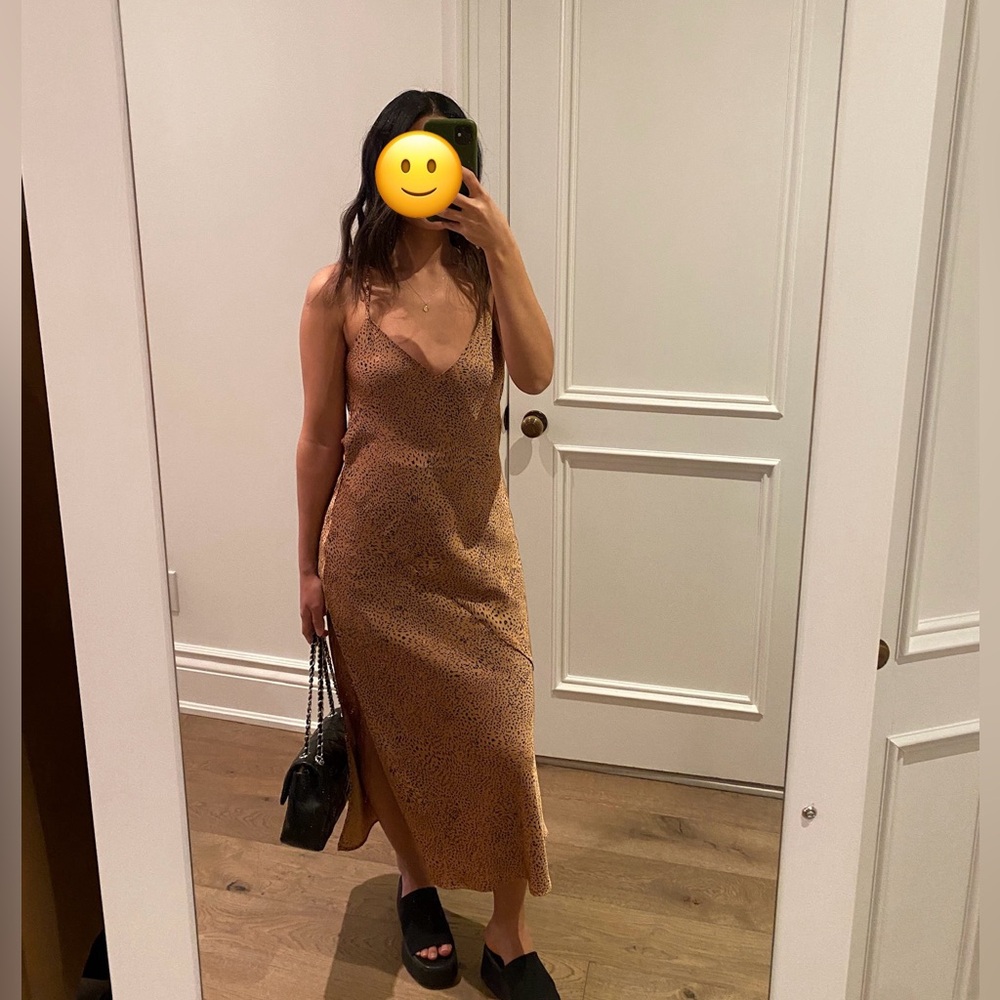 Aritzia Bellamy satin midi animal print dress